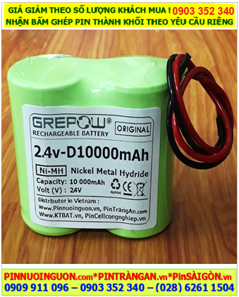 Pin sạc 2.4v-D10000mAh; Pin sạc công nghiệp NiMh 2.4v D10000mAh, Pin chất lượng cao Grepow 2.4V-D10000mAh